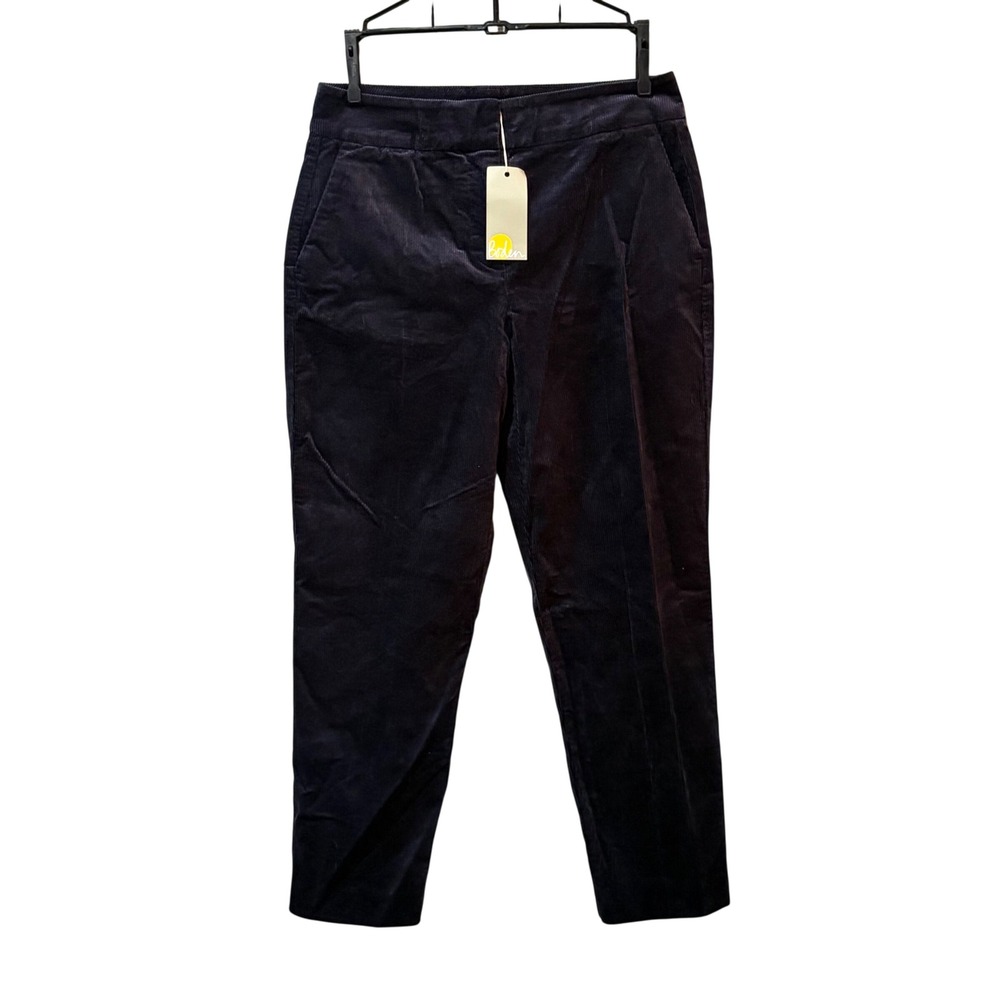 Boden Classic Tapered Corduroy Trousers Womens 2 Petite Navy Blue Preppy Sheen